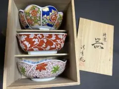 有田焼 胡窯 小鉢揃 5枚セット 蓋物 金彩古伊万里 菊紋 色絵 輪花皿 菊
