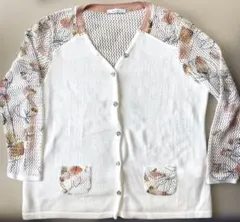 エトロ ETRO シルク切り替え Vネックカーディガン ホワイト ピンク 花