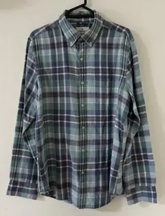 美品　青系チェック柄 長袖シャツ 麻コットン