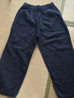婦人　コットン　リネン　デニムイージーワイドパンツ