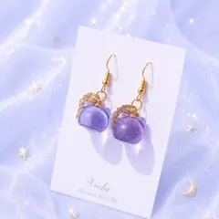 販売終了前SALE】（ピアス/イヤリング」猫とリンゴ 果物 ブルー 星