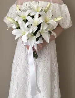 アーティシャルフラワー　造花ブーケ　ウェディングブーケ　ブートニアセット