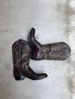70s Justin Boots ウエスタンブーツ 刺繍入り レザー ブラック - メルカリ