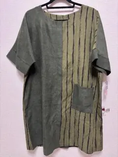 ストライプ柄オリーブグリーンチュニック　L〜LL
