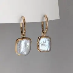 ハンドメイド イヤリング フープイヤリング クリップ 淡水パール ゴールド