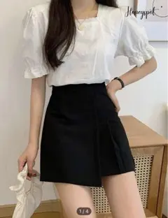 【新品タグ付き】ブラック無地インパン付きスカート／韓国ファッション