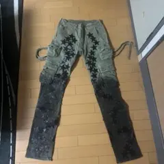 minimal カーゴフレアパンツ黒&カーキstarロゴ