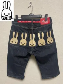 CUNE キューン デニム ハーフパンツ 5連ウサギ デカロゴ 30インチのサムネイル