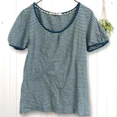 アースミュージック＆エコロジー 半袖 Tシャツ パフスリーブ ボーダー柄 綿混