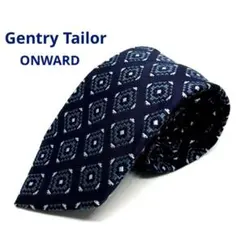 ONWARD ネクタイ　ネイビー　スクエア小紋柄　シルク100% 日本製
