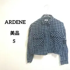 美品 クロップド 長袖 シャツ S ショート丈 チェック 青 春 夏