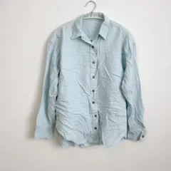 シャツ 長袖 ボタンアップシャツ 水色 シンプル 無地 ライトブルー