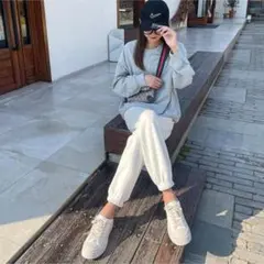 スウェットパンツ ジョガーパンツ 白 裏起毛 スポーツカジュアル 極暖 秋 冬