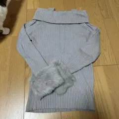 INGNI リブ編みニット ファー付き長袖 オフショルダー