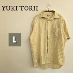 【美品】YUKI TORII 半袖シャツ ストライプ リネン混で涼感 メンズ Lのサムネイル
