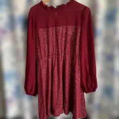 SHEIN 4XL バーガンディ ラメ入り ワンピース
