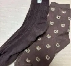 未使用しまむらレディースソックスブラウン2足セット23〜25㎝靴下洗いがえクマ柄