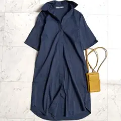 美品♪Lサイズ セオリーリュクス リネン ロングシャツワンピース ネイビー系