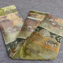 ◆1665◆アンティーク帯　半巾帯　四季花　植物柄　着物帯　大正ロマン