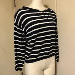 HUMAN WOMAN◆アイボリー×黒◆ボーダーコットンニット