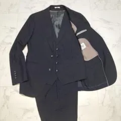 美品スーツセレクト スリーピース スーツ ネイビー チェック柄 M相当