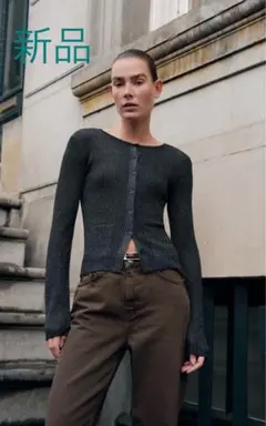 新品タグ付！ZARA ザラ＊ラメリブ編み長袖カーディガン　M