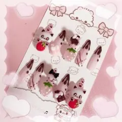 現品‪♥萌え♥ねこちゃん♥いちご♥量産型♥平成女児♥女児♥地雷♥ネイルチップ♥