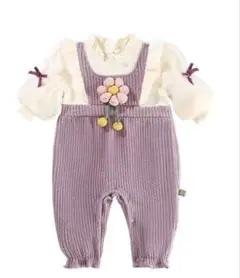 【美品】ベビー　ロンパース　花　パープル　立体