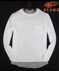 【BEAMS/ビームス】レイヤード風 梨地長袖カットソー ロンT ・白グレーXL