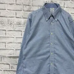 ブルックスブラザーズ長袖シャツ！ブルーチェックロゴ刺繍M 0325