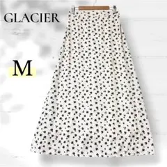 GLACIER 花柄 フレアスカート M ウエストゴム 体型カバー 薄手 ドット