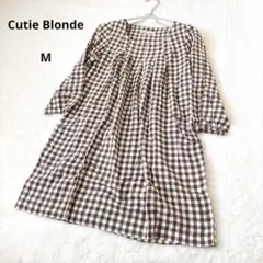 キューティーブロンド ワンピース チュニック M ブラウン ギンガムチェック 綿