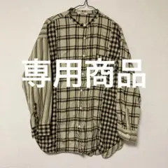 niko and... ニコアンド　ブラウンチェックシャツ　ノーカラー