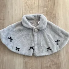 美品　petit main ファーポンチョ　グレー　リボン