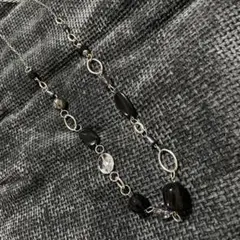 ロングネックレス ブラックビーズ シルバー調