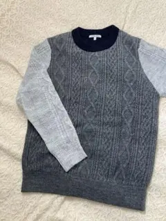 GLOBAL WORK ケーブル編みセーター L グレー・ネイビー