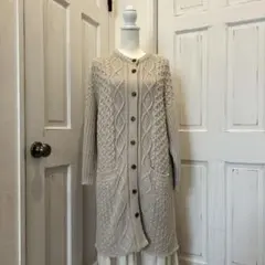 mushroom シャンブル　ロングカーディガン　L ケーブル編み　ゆったり