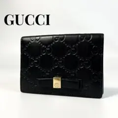 希少✨グッチ カードケース 名刺入れ 定期入れ GGシマ リボン 型押し 黒