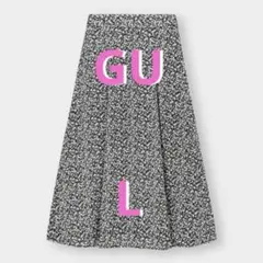 GU ジーユー【L】フラワープリントフレアミディスカート♡黒♡花柄♡カジュアル