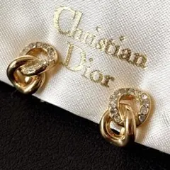 【美品】【クリスチャンディオール】イヤリング ラインストーン ゴールドカラー