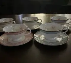 ナルミ　カップアンドソーサー　ボーンチャイナ　金彩　5客セット　花柄