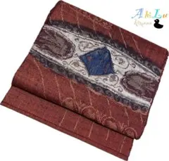 【F784】名古屋帯 平仕立て 赤茶 362cm セール対象◎ お太鼓柄