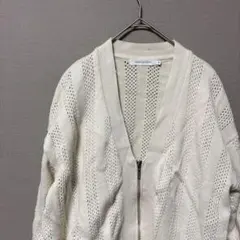 アメリカンホリック　ジップアップカーディガン(M)オフホワイト透かし編みＶネック
