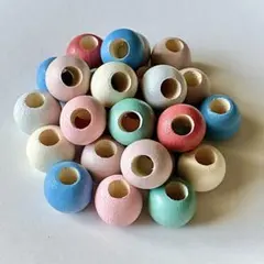 14mm/穴6mm くすみカラー 7色入りウッドビーズ 30個 木製 大穴