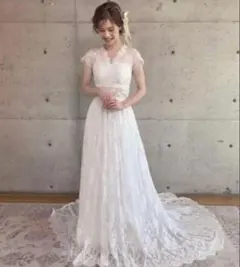 ウエディングドレス オールレース 袖付き　 ホワイト 白