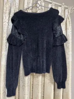 フリル付き　ブラウス　長袖ニットセーター　腕シースルー　マジェスティックレゴン