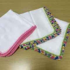② 鍵あみハンドメイド　ガーゼハンカチ