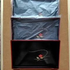 漆器盆 3枚セット 黒地 赤い花