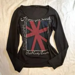 2000s grunge y2k お兄系 黒×赤 PunkピチロンT カットソー