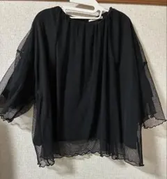 シースルーブラックフレアスリーブトップス